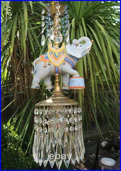 Beaded porcelain Carousel Elephant Carousel Lamp SWAG Chandelier Vintage Circus