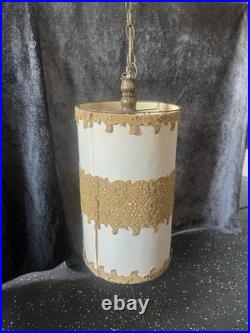 Beauti-Vue Barrel Lamp Hanging Swag Shade Vintage MCM Pull Chain Retro WORKS