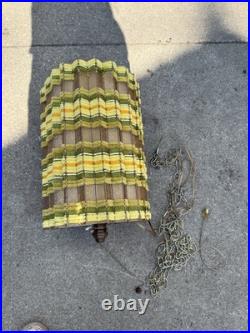 Beauti-Vue Barrel Lamp Hanging Swag Shade Vintage MCM Pull Chain Retro WORKS