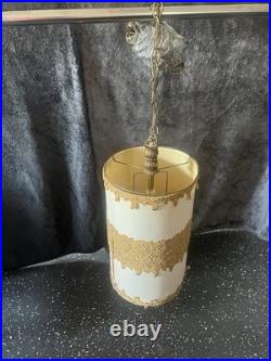 Beauti-Vue Barrel Lamp Hanging Swag Shade Vintage MCM Pull Chain Retro WORKS