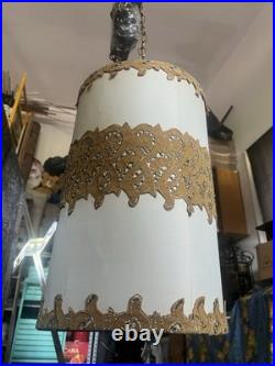 Beauti-Vue Barrel Lamp Hanging Swag Shade Vintage MCM Pull Chain Retro WORKS