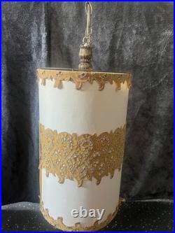 Beauti-Vue Barrel Lamp Hanging Swag Shade Vintage MCM Pull Chain Retro WORKS