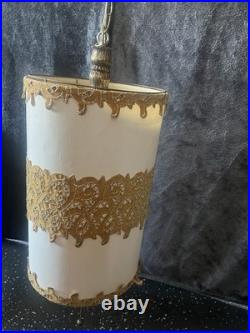 Beauti-Vue Barrel Lamp Hanging Swag Shade Vintage MCM Pull Chain Retro WORKS