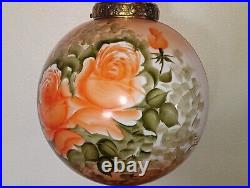 Beautiful Antique Hand Painted & Signed Hanging Parlor Swag Pendant lamp-Floral