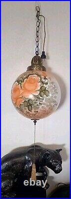 Beautiful Antique Hand Painted & Signed Hanging Parlor Swag Pendant lamp-Floral