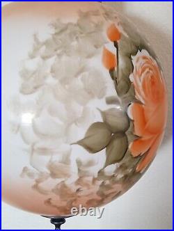 Beautiful Antique Hand Painted & Signed Hanging Parlor Swag Pendant lamp-Floral