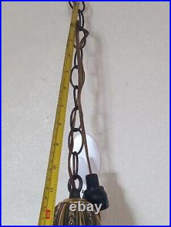 Beautiful Antique Hand Painted & Signed Hanging Parlor Swag Pendant lamp-Floral