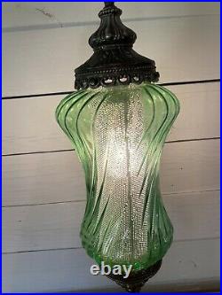 Beautiful Green Glass Vintage Mcm Hanging Swag Lamp Light With Diffuser