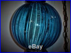 Beautiful Vintage Atomic Blue Spiral Glass Hanging Lamp