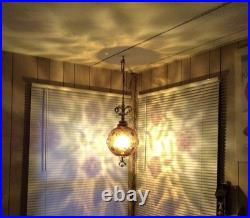 Beautiful Vintage Floral Swag Hanging Lamp Light Amber Glass Large