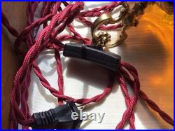 Beautiful Vintage Floral Swag Hanging Lamp Light Amber Glass Large