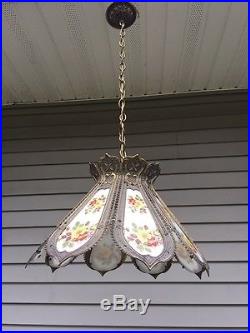 Beautiful Vintage Hanging L & L LWMC 8-Panel Chandelier or Lamp Shade