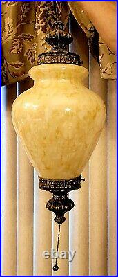 Beautiful! Vintage Large Marbled Glass Hanging Swag Light Lamp
