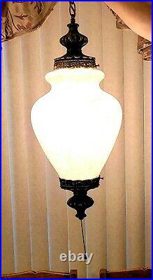 Beautiful! Vintage Large Marbled Glass Hanging Swag Light Lamp