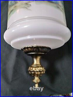 Beautiful Vintage White Glass Oriental Garden Design Hanging Swag Cylinder Lamp