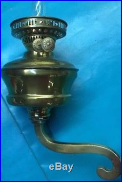 Big Vintage Brass Wall Sconce Kerosene Lamp Light Chimney Reflector Oil Hanging