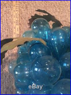Blue Blown Glass Grape Cluster Hanging Light Lamp Art Nouveau Large Vintage