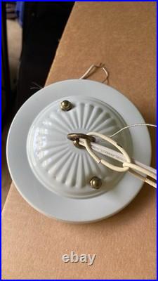 Bohemian White Enamel Glass Cut To Green Hanging Lamp Czech Pendant Chandelier