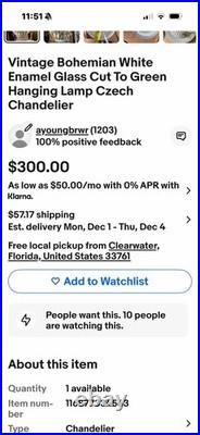 Bohemian White Enamel Glass Cut To Green Hanging Lamp Czech Pendant Chandelier