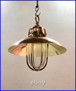 Brass Hanging Pendant Light with Shade Vintage Nautical Marine Ceiling Lamp Pair