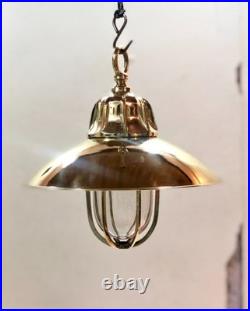 Brass Hanging Pendant Light with Shade Vintage Nautical Marine Ceiling Lamp Pair