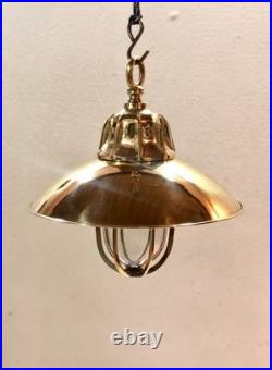 Brass Hanging Pendant Light with Shade Vintage Nautical Marine Ceiling Lamp Pair