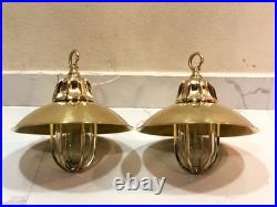 Brass Hanging Pendant Light with Shade Vintage Nautical Marine Ceiling Lamp Pair Brass Hanging Pendant Light with Shade Vintage Nautical Marine Ceiling Lamp Pair