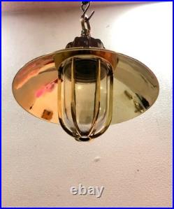 Brass Hanging Pendant Light with Shade Vintage Nautical Marine Ceiling Lamp Pair