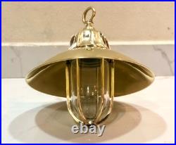 Brass Hanging Pendant Light with Shade Vintage Nautical Marine Ceiling Lamp Pair Brass Hanging Pendant Light with Shade Vintage Nautical Marine Ceiling Lamp Pair