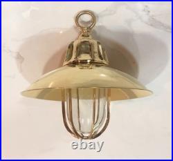 Brass Hanging Pendant Light with Shade Vintage Nautical Marine Ceiling Lamp Pair