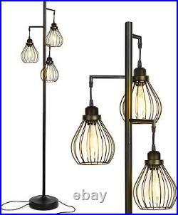 Brightech Teardrop LED Floor Lamp 3 Vintage Hanging Shades, LED Bulbs Black