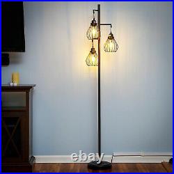Brightech Teardrop LED Floor Lamp 3 Vintage Hanging Shades, LED Bulbs Black