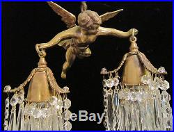 Bronze Vintage Chandelier hanging French Lamp Flying Cherub Brass Crystal light