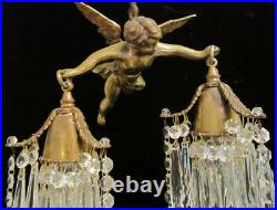 Bronze Vintage Chandelier hanging French Lamp Flying Cherub Brass Crystal light