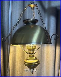 Brushed Brass Hanging Lamp Mid Century Vintage swag lamp