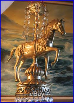 Carousel Horse chandelier hanging Swag Lamp brass bronze spelter Vintage metal