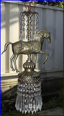 Carousel Horse chandelier hanging Swag Lamp brass bronze spelter Vintage metal