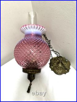 Chandelier Fenton hobnail Opalescent Cranberry Victorian HANGING Lamp Vintage