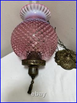 Chandelier Fenton hobnail Opalescent Cranberry Victorian HANGING Lamp Vintage
