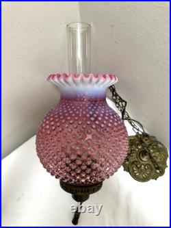 Chandelier Fenton hobnail Opalescent Cranberry Victorian HANGING Lamp Vintage