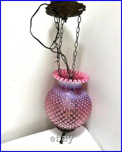 Chandelier Fenton hobnail Opalescent Cranberry Victorian HANGING Lamp Vintage