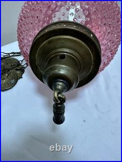 Chandelier Fenton hobnail Opalescent Cranberry Victorian HANGING Lamp Vintage
