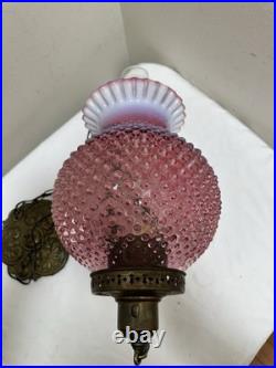 Chandelier Fenton hobnail Opalescent Cranberry Victorian HANGING Lamp Vintage