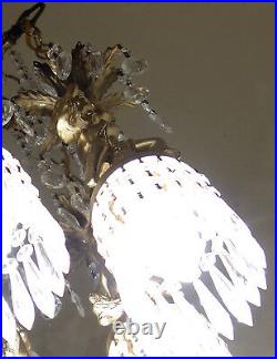 Cherub ceiling fixture Brass hanging crystal lamp chandelier Vintage 5-lights