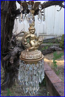 Cherub serpent SWAG Lamp Chandelier brass fish Vintage crystal beach house light