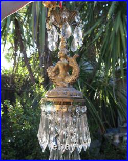 Cherub serpent SWAG Lamp Chandelier brass fish Vintage crystal beach house light