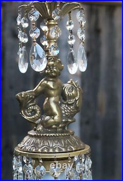 Cherub serpent SWAG Lamp Chandelier brass fish Vintage crystal light Nautical