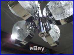 Chrome Glass Lamp 1960s 4 Light Crackle Globe Hanging Fixture Vtg Modern Swag