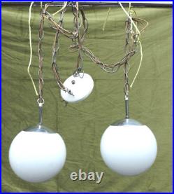Cir Early 50s Double Swag Lamp Light White Glass Globe Chrome Ceilling Swag Lamp