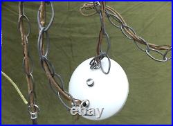 Cir Early 50s Double Swag Lamp Light White Glass Globe Chrome Ceilling Swag Lamp